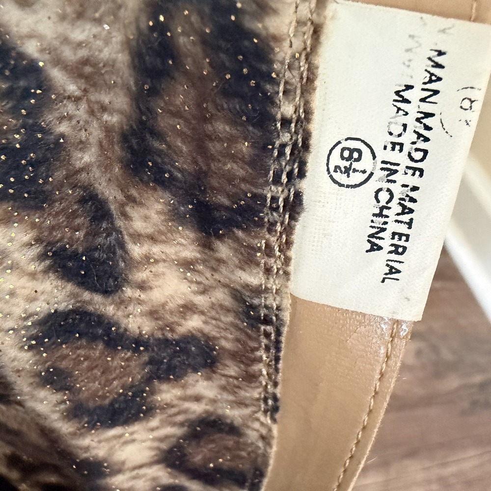 VTG Y2K Fur Heel Boots 8.5 Suede Tan Knee High Western Boho Penny Lane Pointed - Picture 6 of 16